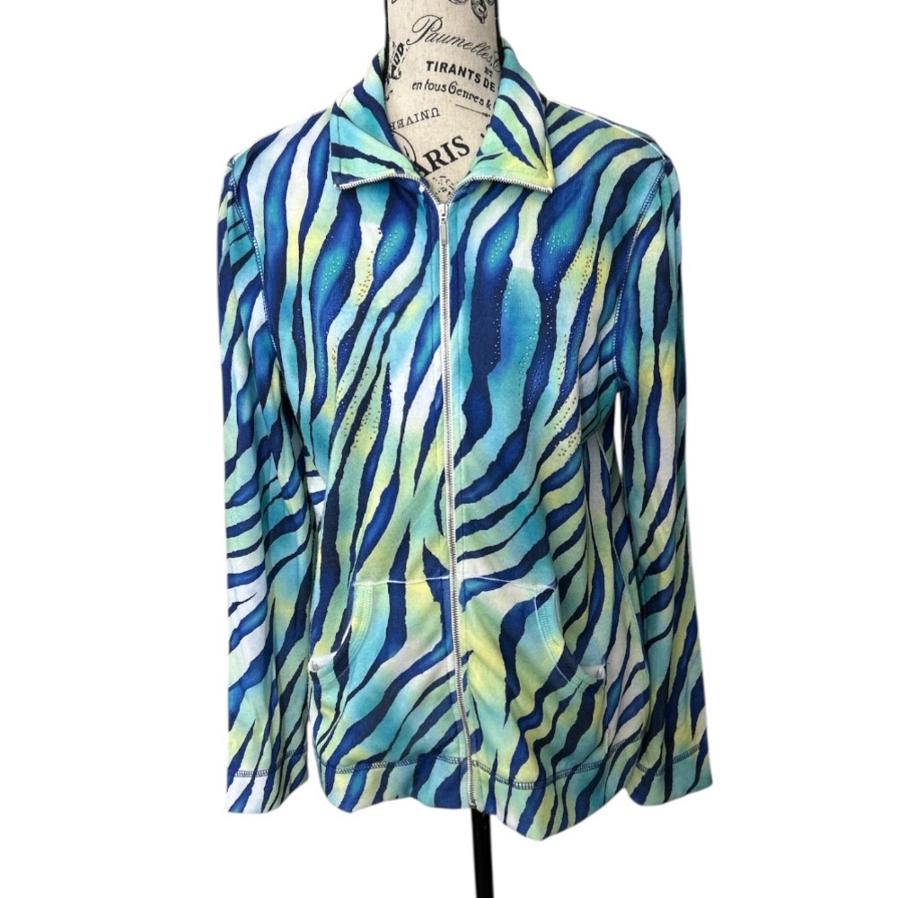 Zenergy Chicos Watercolor Tiger Stripes Zip Jacket Blue Green